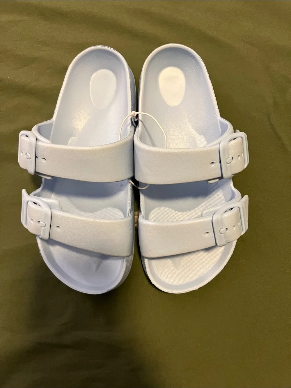 Kids Double-Buckle Slide Sandals in Light Blue Size 11/12